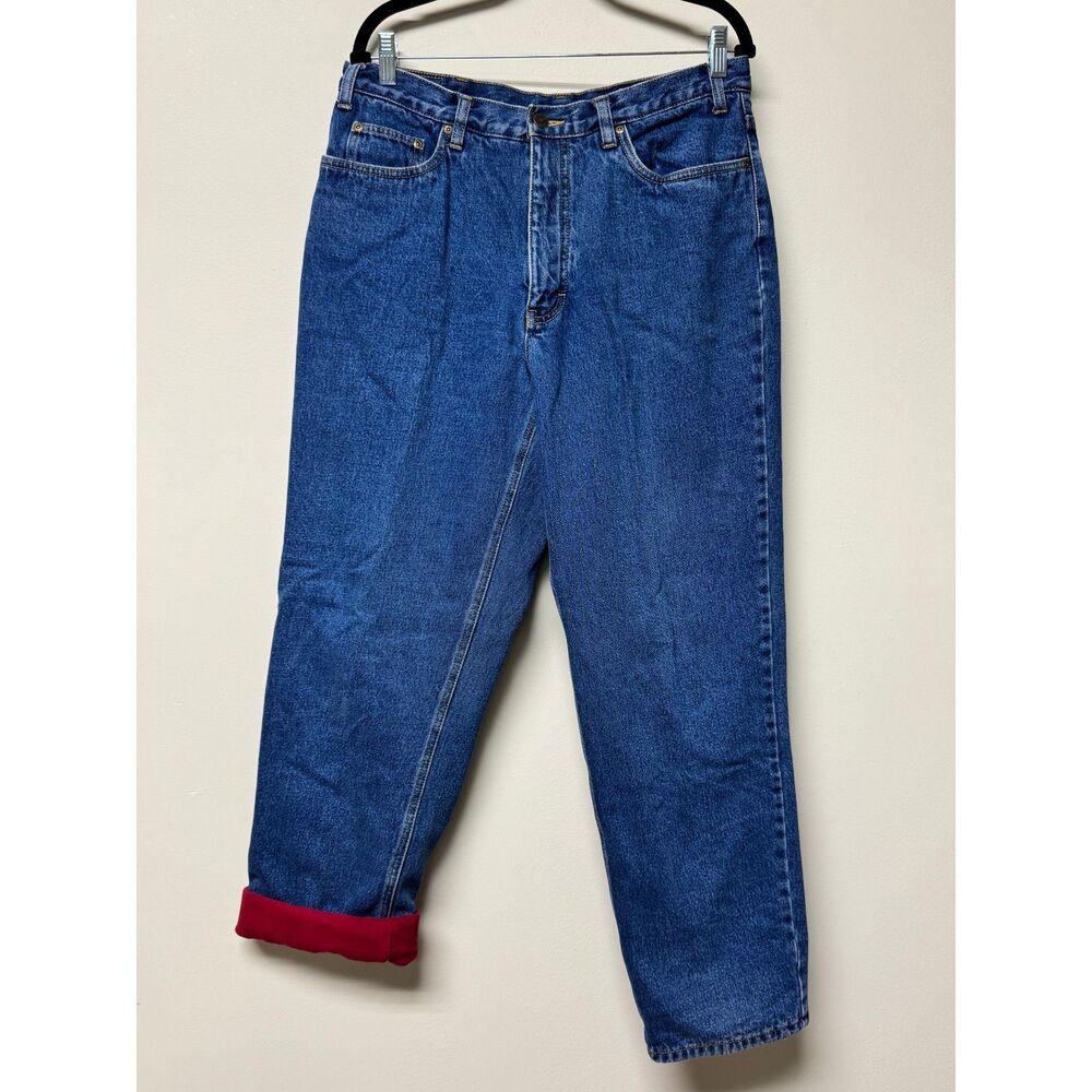 VTG - EDDIE BAUER Fleece Lined Jeans, Medium Wash, Zip Fly, Sz 35x32